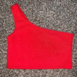 One Shoulder Red Crop Top
